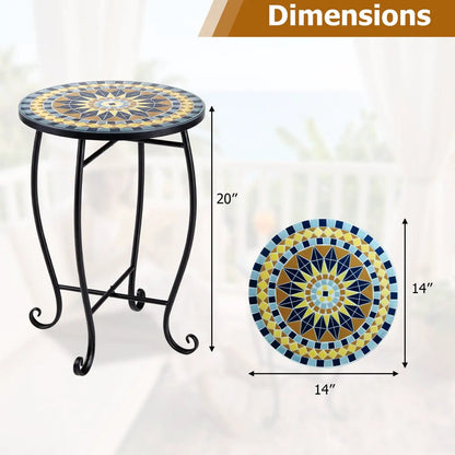 14 Inch Mosaic Patio Table With Metal Frame