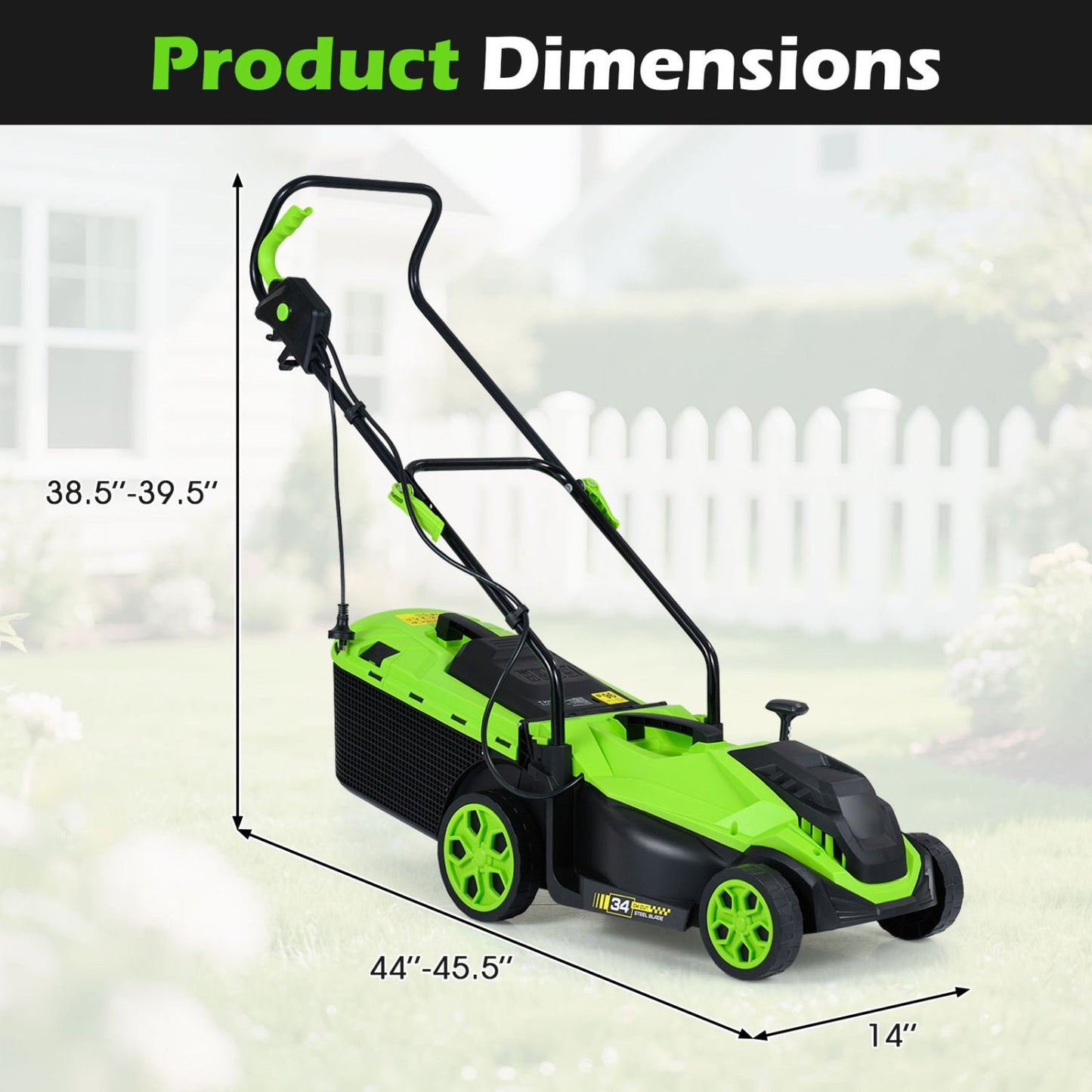 DirectDeals 14-Inch Corded Electric Lawn Mower lime green with 5-position height adjust on Tampa Home & Garden Store