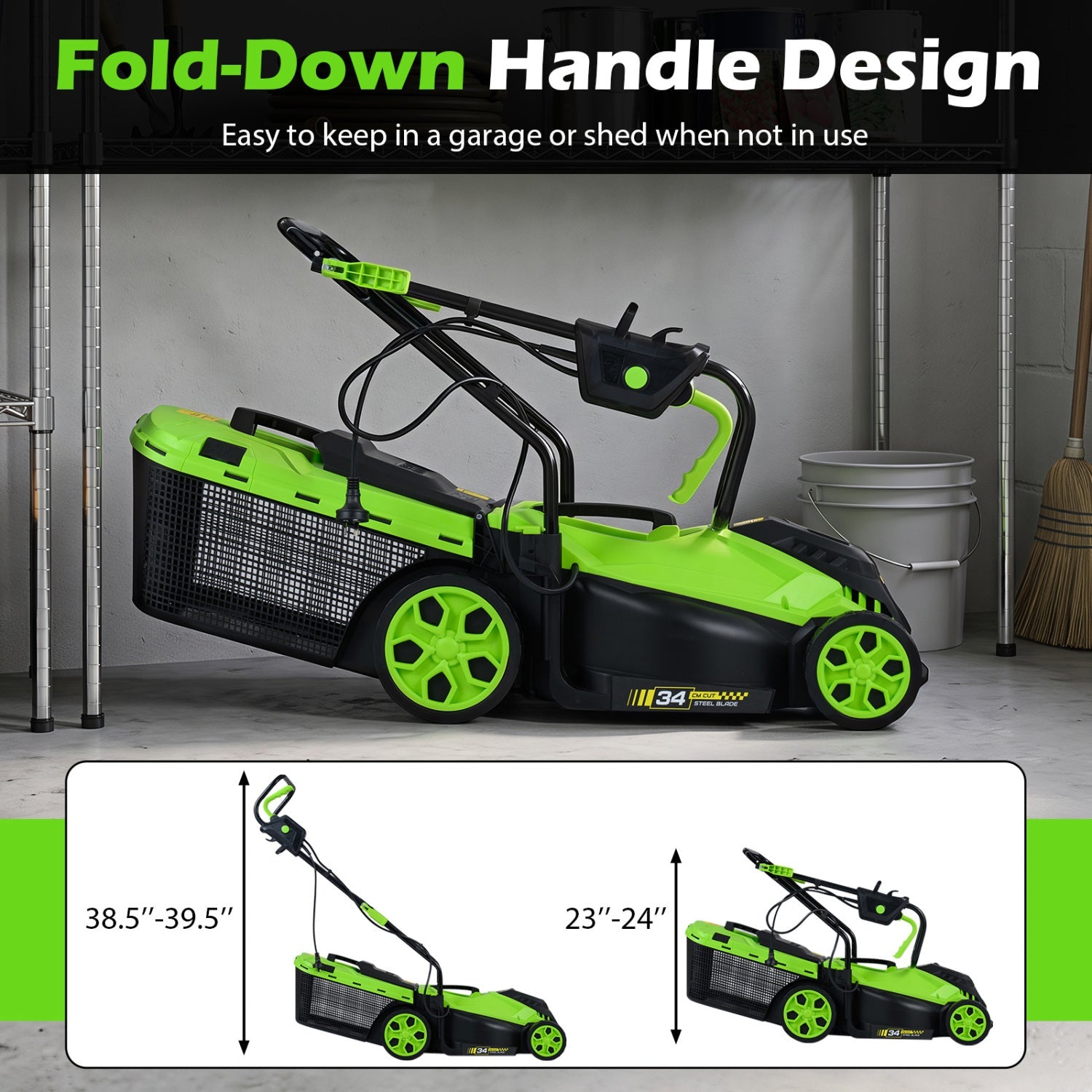 DirectDeals 14-Inch corded electric lawn mower with 5-position height adjust and lime wheels on Tampa Home & Garden Store