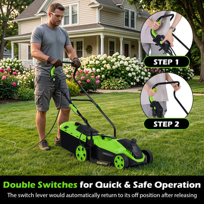 DirectDeals 14-Inch corded electric lawn mower with 5-position height in green and black on Tampa Home & Garden Store