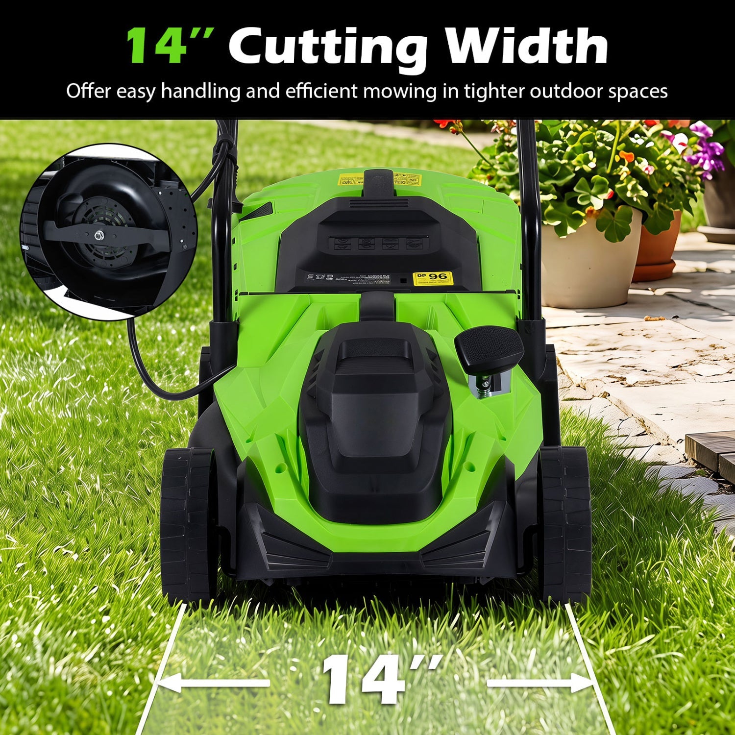 Lawn mower DirectDeals 14-inch corded electric with 5-position height adjust, green and black on Tampa Home & Garden Store