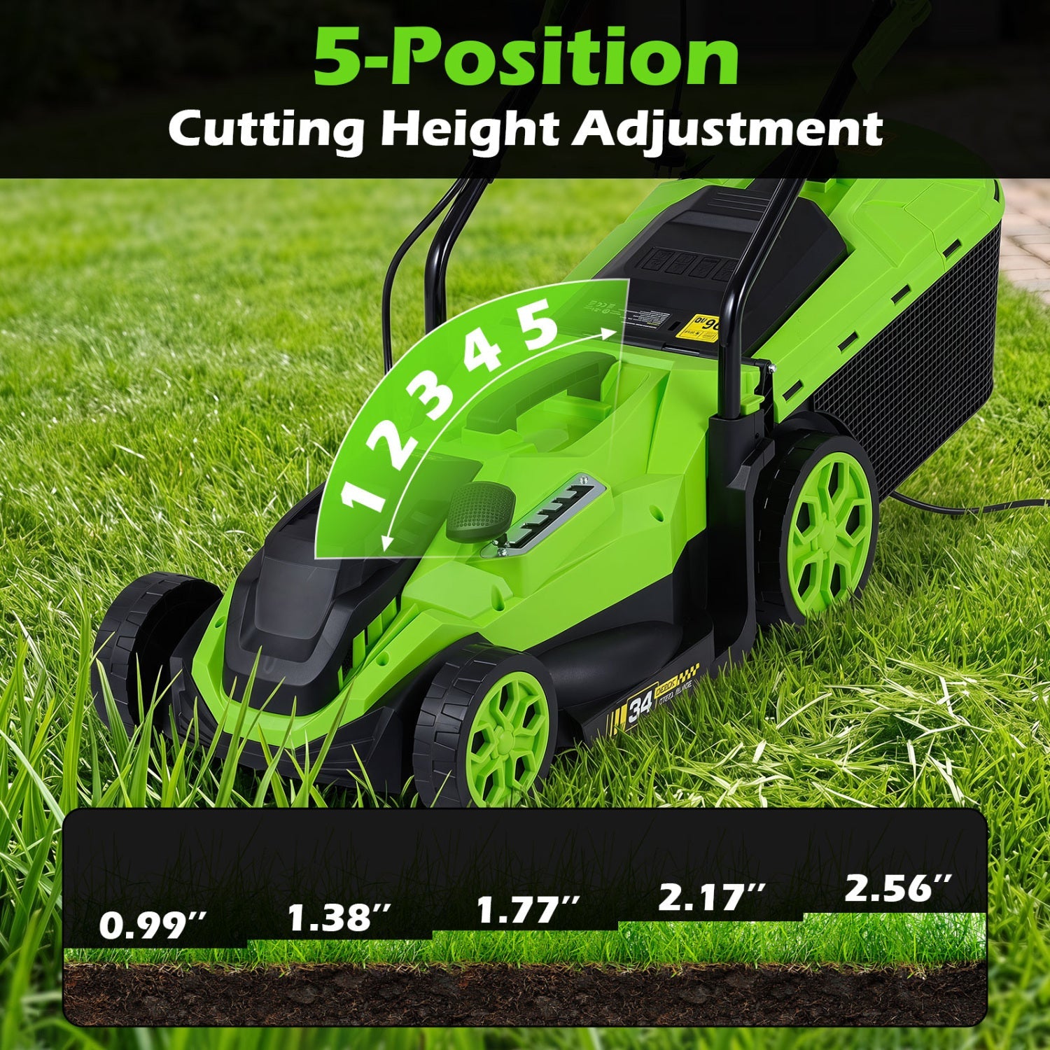 DirectDeals 14-Inch Corded Electric Lawn Mower with 5-Position Height Adjustment lime green body on Tampa Home & Garden Store
