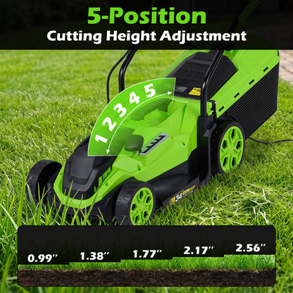 DirectDeals 14-Inch Corded Electric Lawn Mower with 5-Position Height Adjustment lime green body on Tampa Home & Garden Store