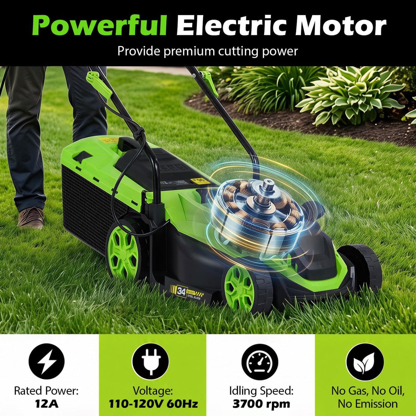 DirectDeals 14-Inch corded electric lawn mower lime green with 5-position height adjust on Tampa Home & Garden Store