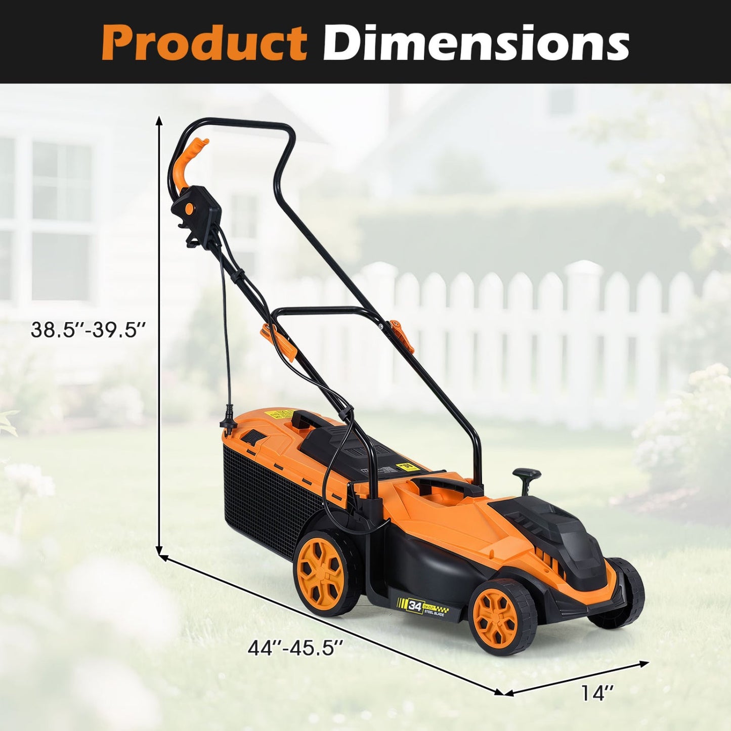 Lawn Mower DirectDeals 14-Inch corded electric with 5-Position height adjust, orange/black on Tampa Home & Garden Store