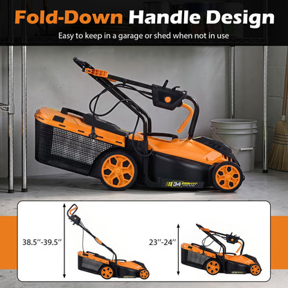 14-Inch Corded Electric Lawn Mower by DirectDeals, orange/black with 5-position height adjust on Tampa Home & Garden Store