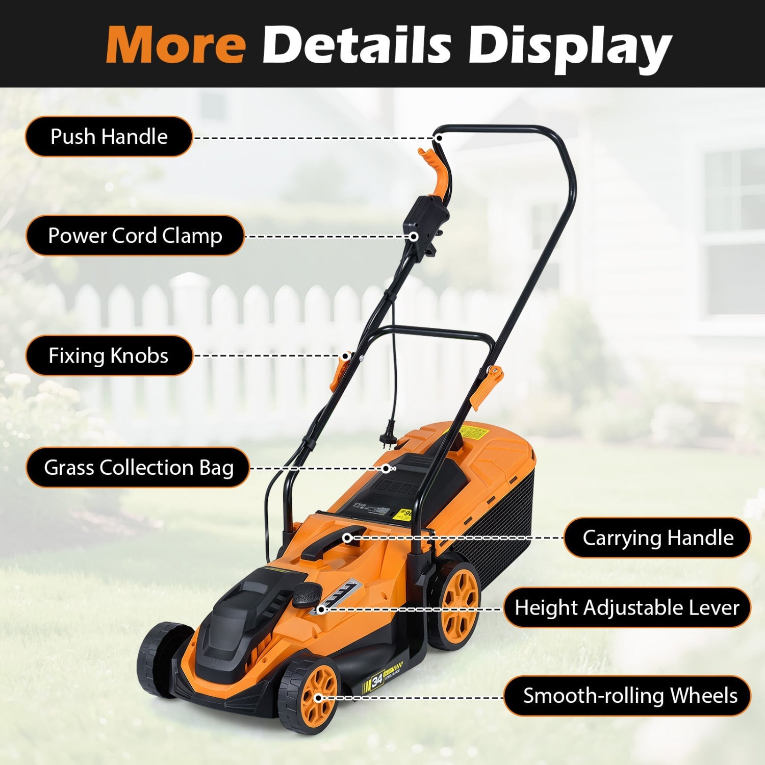 Lawn mower DirectDeals 14-Inch corded electric with 5-position height adjust orange/black on Tampa Home & Garden Store