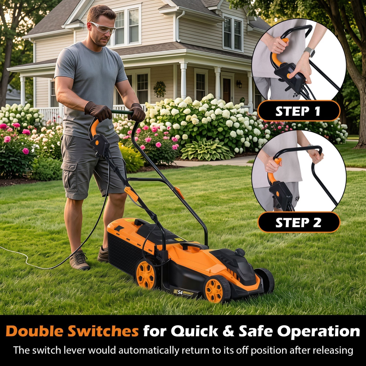 Lawn mower DirectDeals 14-Inch corded electric with 5-position height orange/black on Tampa Home & Garden Store