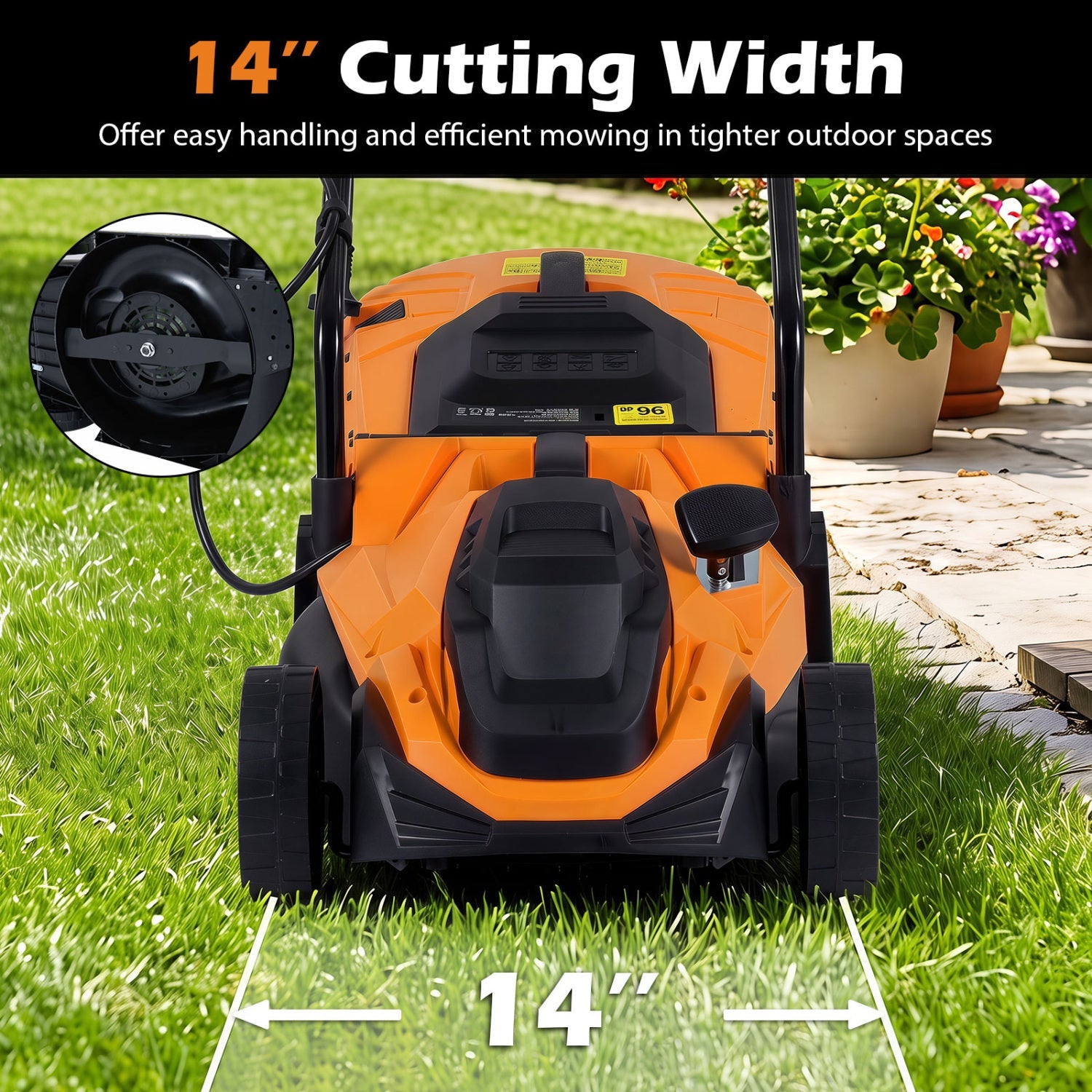 Lawn Mower DirectDeals 14-Inch corded electric mower with 5-position height adjust orange on Tampa Home & Garden Store