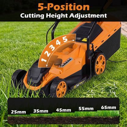 Corded electric lawn mower 14in by DirectDeals, orange body, 5-position height adjustment on Tampa Home & Garden Store