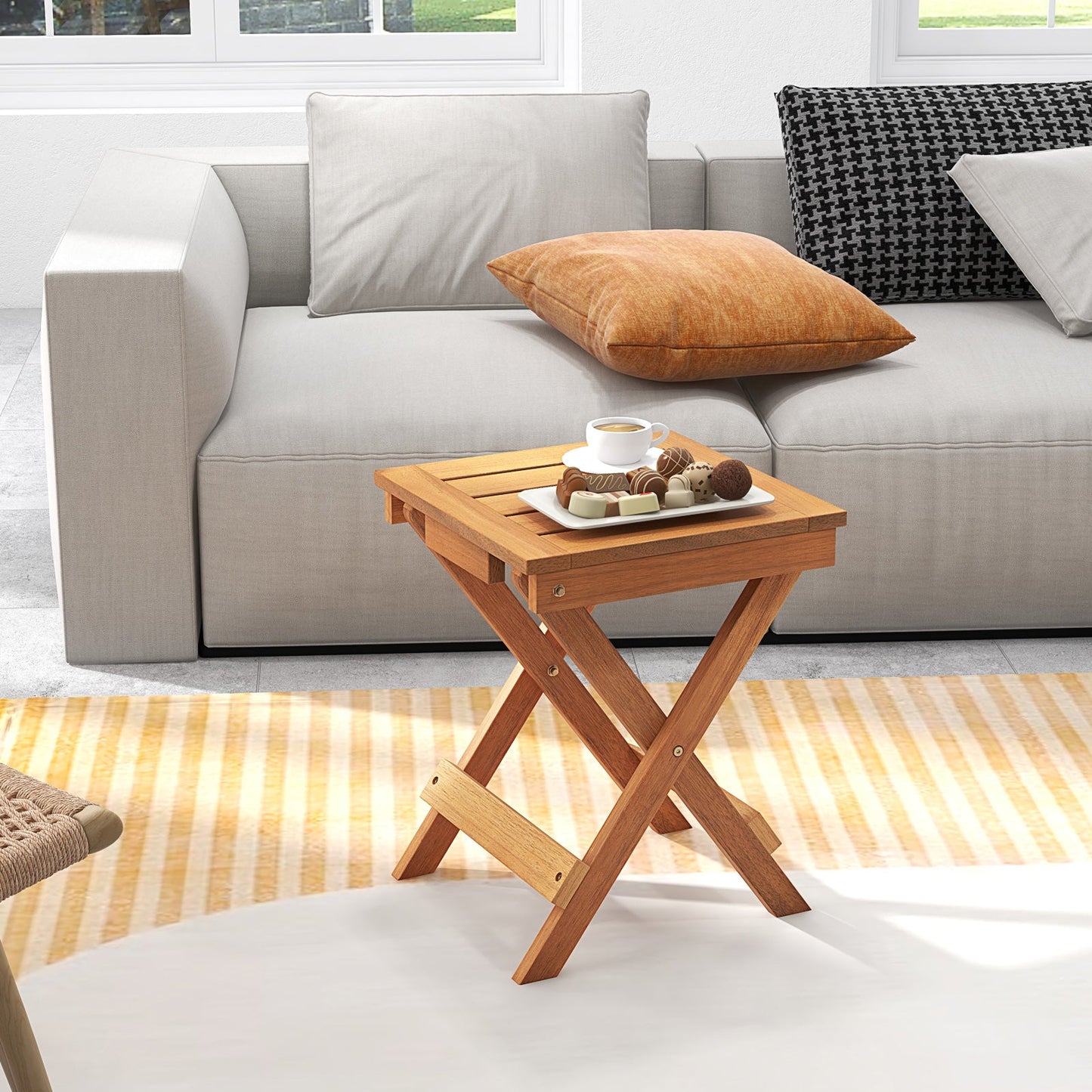 Mesa auxiliar plegable compacta de 14 pulgadas con tablero de listones