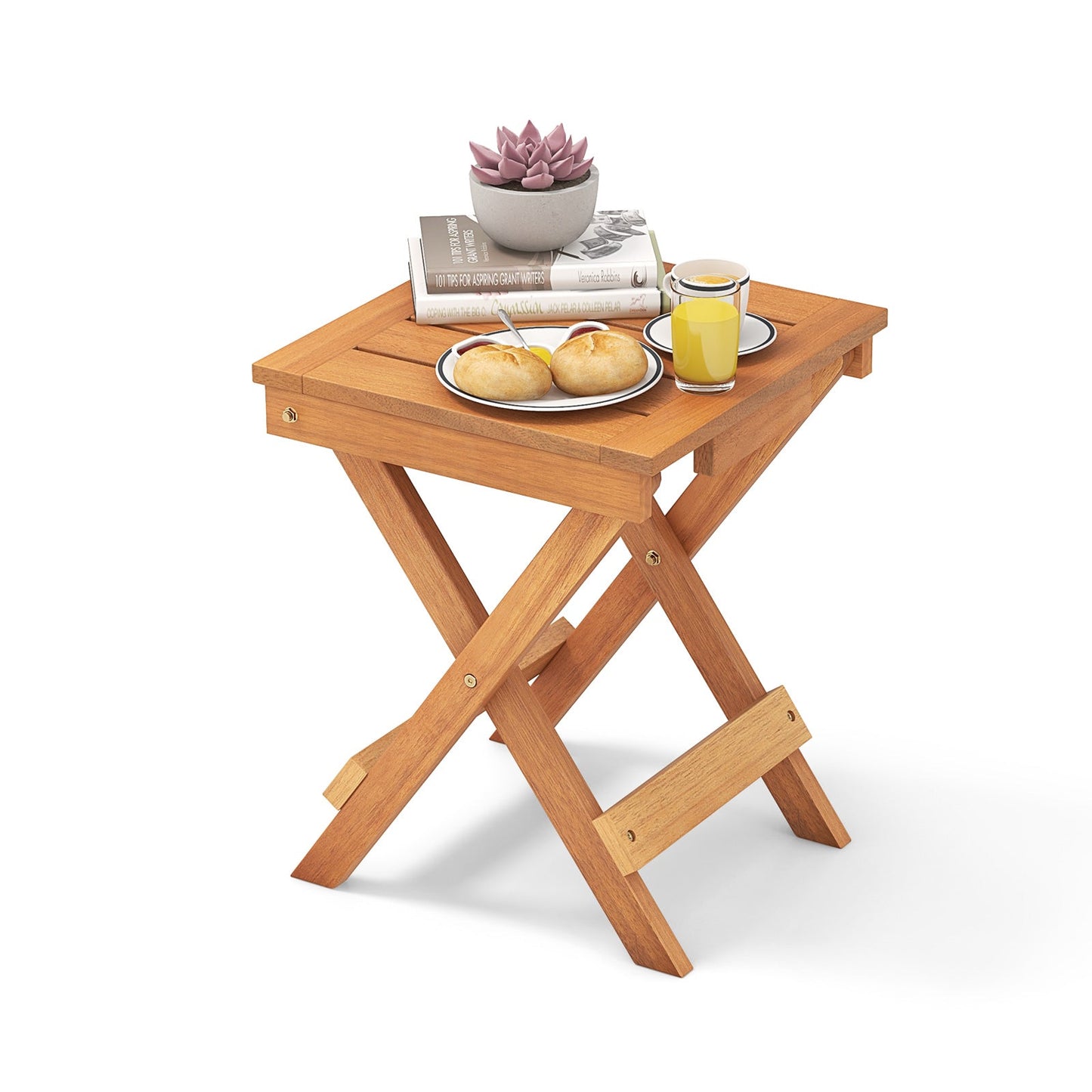 Mesa auxiliar plegable compacta de 14 pulgadas con tablero de listones