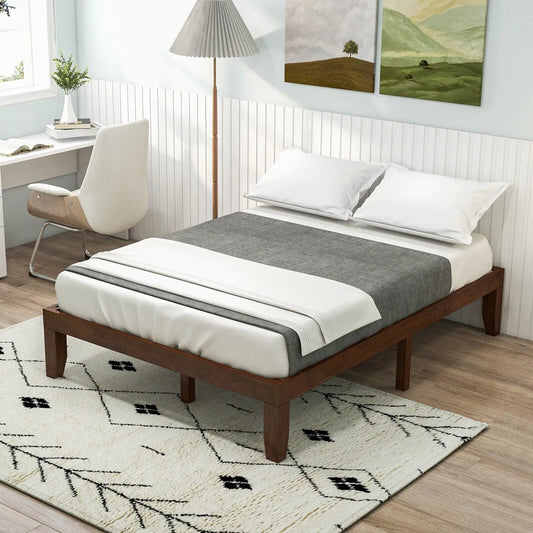 14 Inch Full-Size Wood Platform Bed Frame with Slat Support in dark brown on Tampa Home & Garden Store