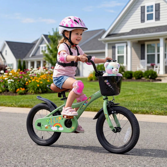 14 inch girls bike with training wheels and basket, green frame DirectDeals on Tampa Home & Garden Store