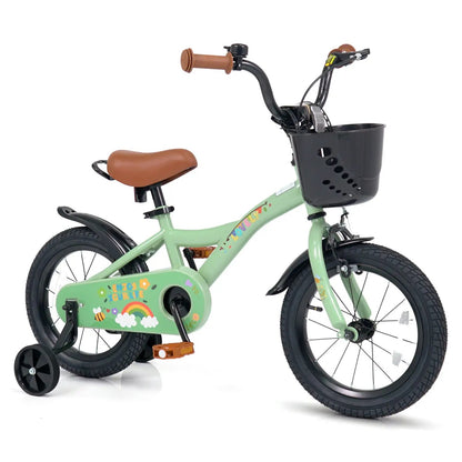14 Inch Girls Bike with Training Wheels Green