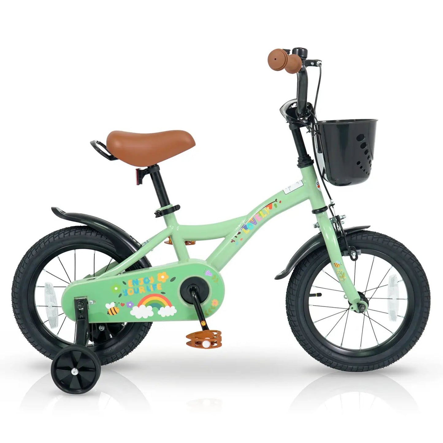 14 Inch Girls Bike with Training Wheels Green
