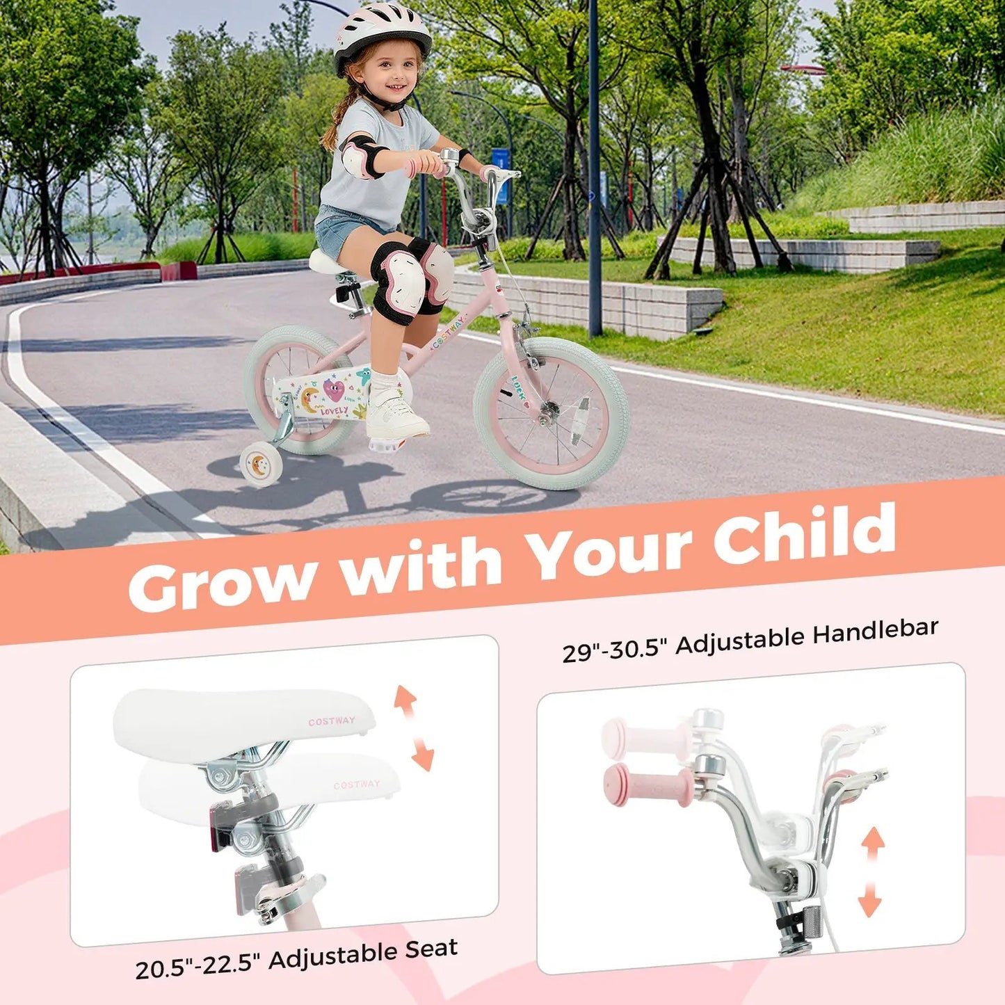 Kids Bike 12 To 18 Inch With Training Wheels Pink