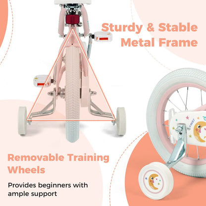 Kids Bike 12 To 18 Inch With Training Wheels Pink