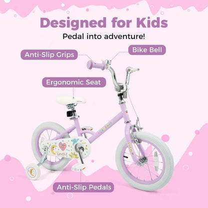 Kids Bike 12 18 Inch with Training Wheels Purple