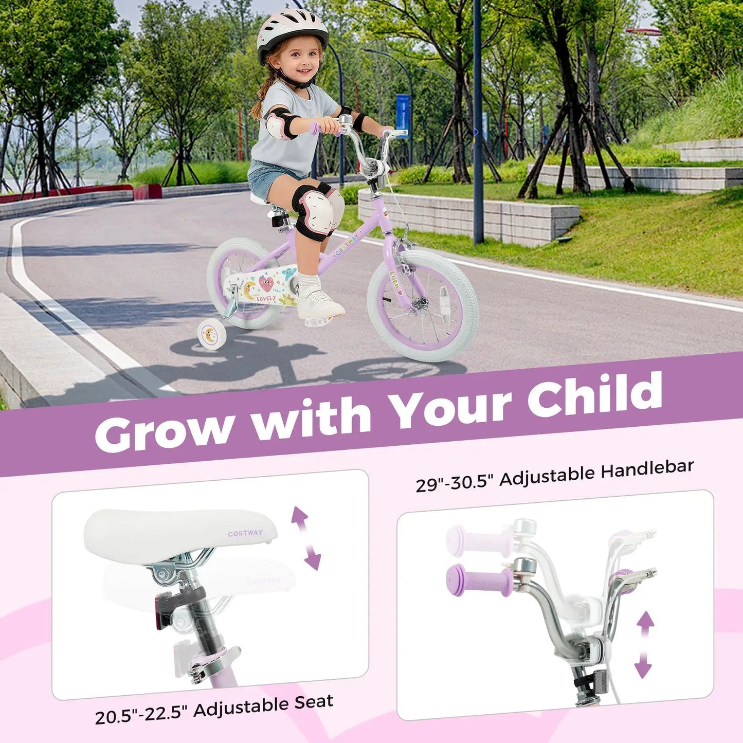 Kids Bike 12 18 Inch with Training Wheels Purple