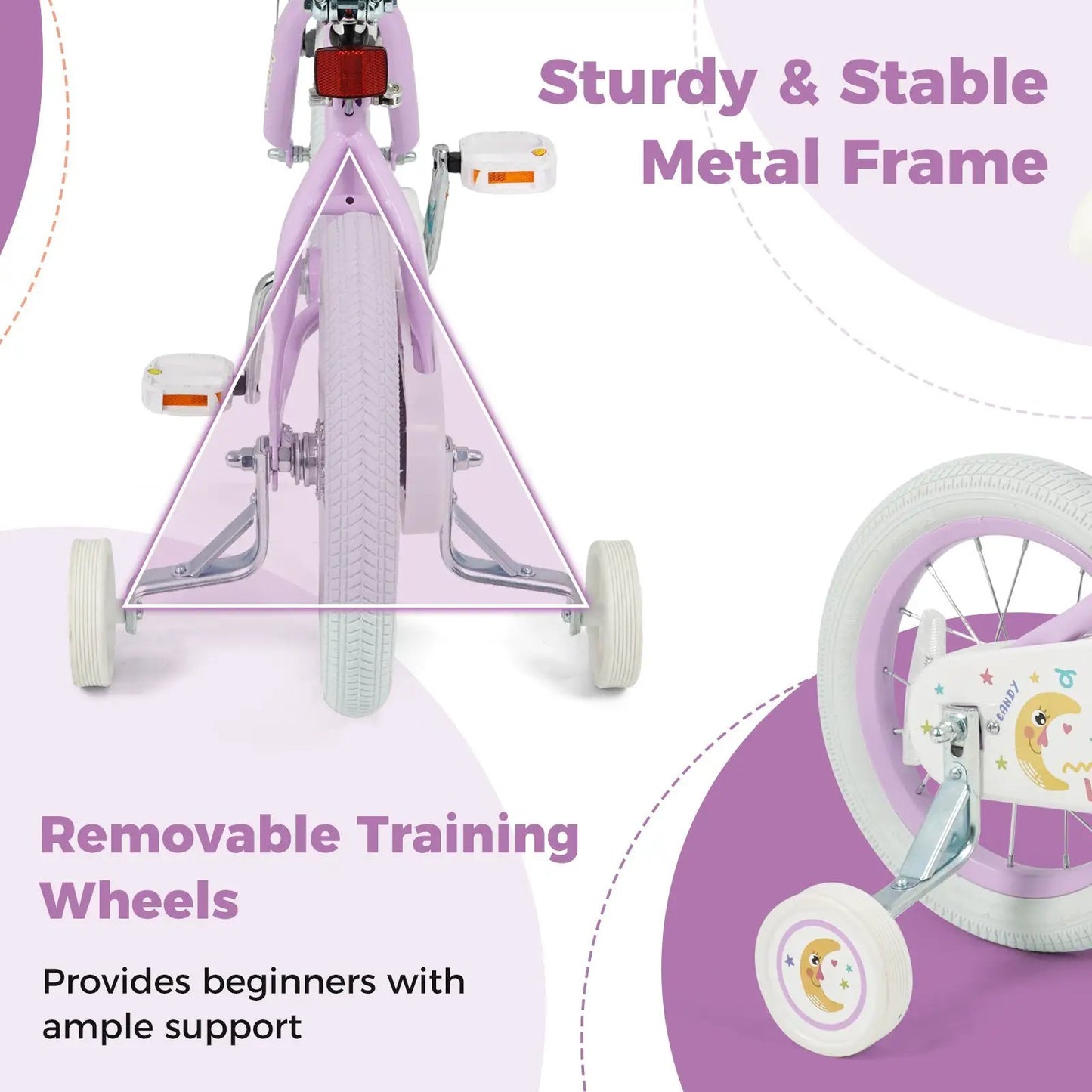 Kids Bike 12 18 Inch with Training Wheels Purple