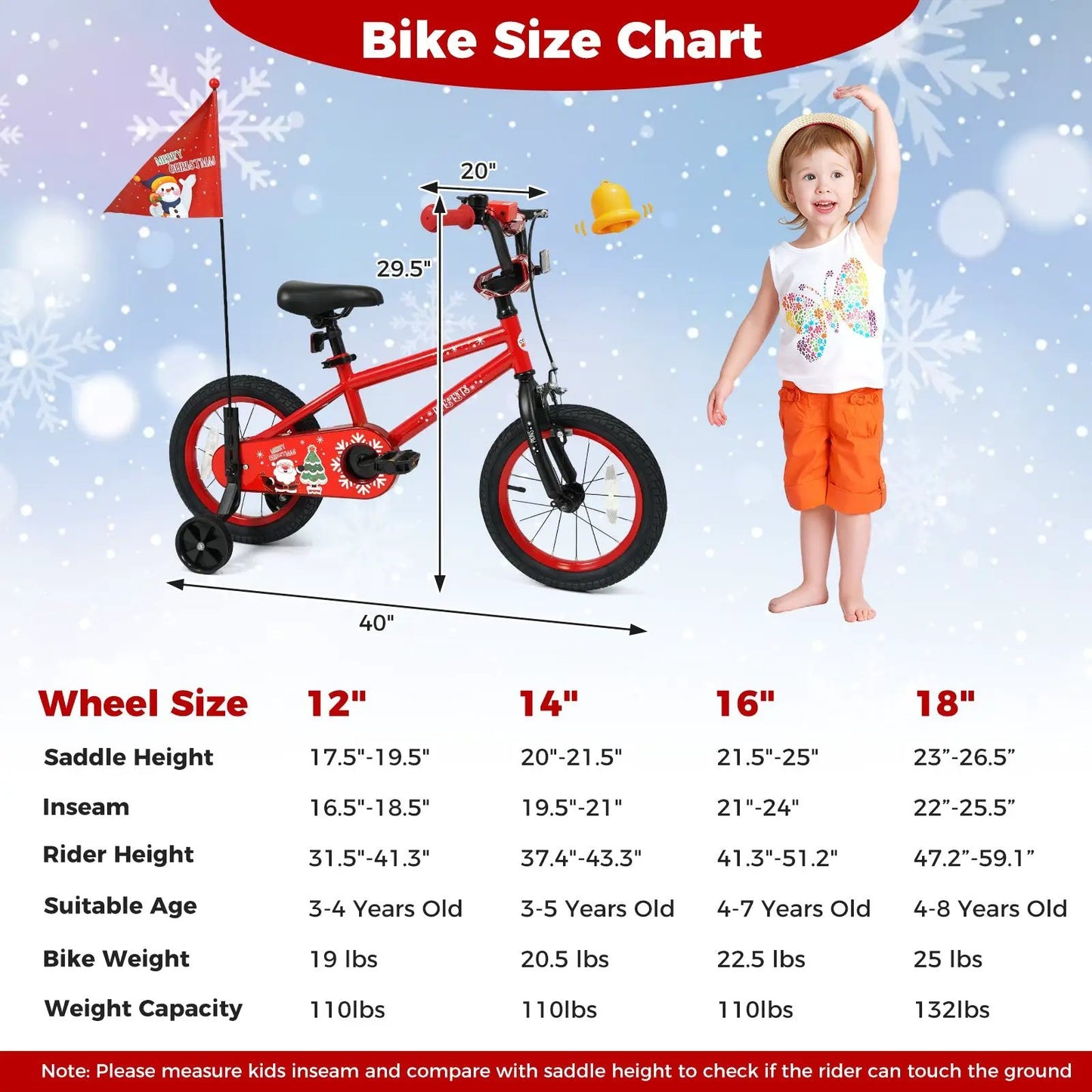 Kids Bike 12 to 18 Inch with Training Wheels