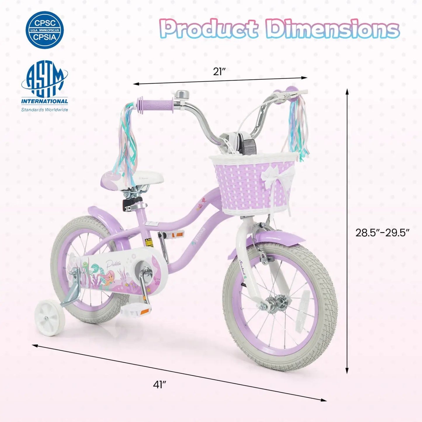 Kids Bike 12-20 Inch With Training Wheels Purple