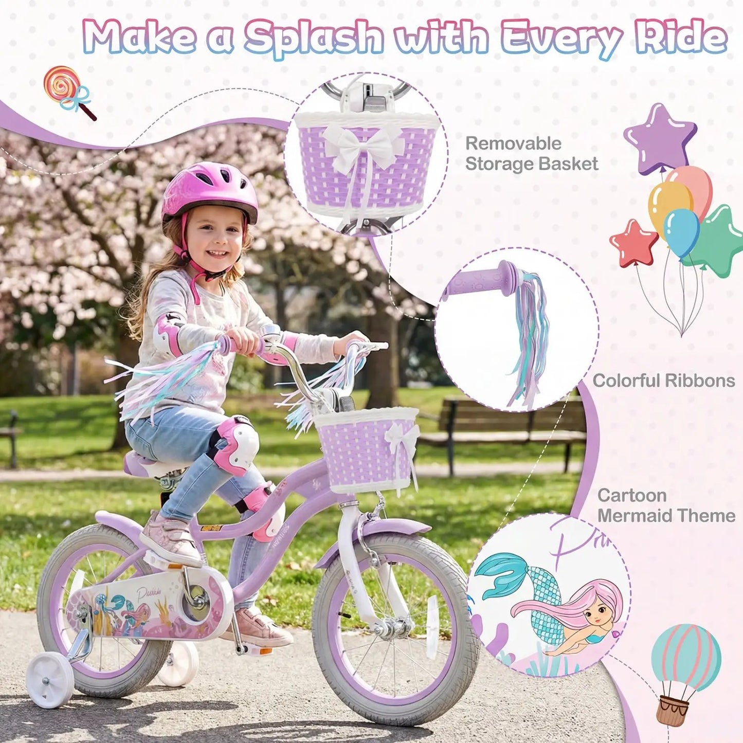 Kids Bike 12-20 Inch With Training Wheels Purple
