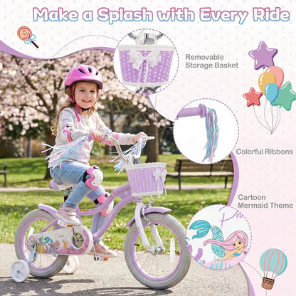 Kids Bike 12-20 Inch With Training Wheels Purple