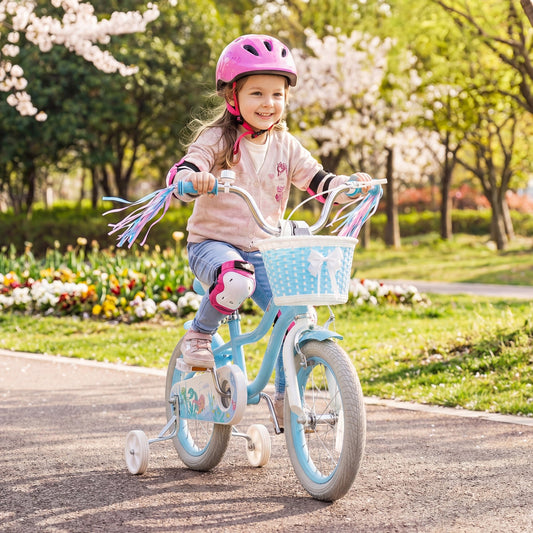 Kids Bike 12-20 Inch with Training Wheels & Basket DirectDeals, blue frame, white basket on Tampa Home & Garden Store