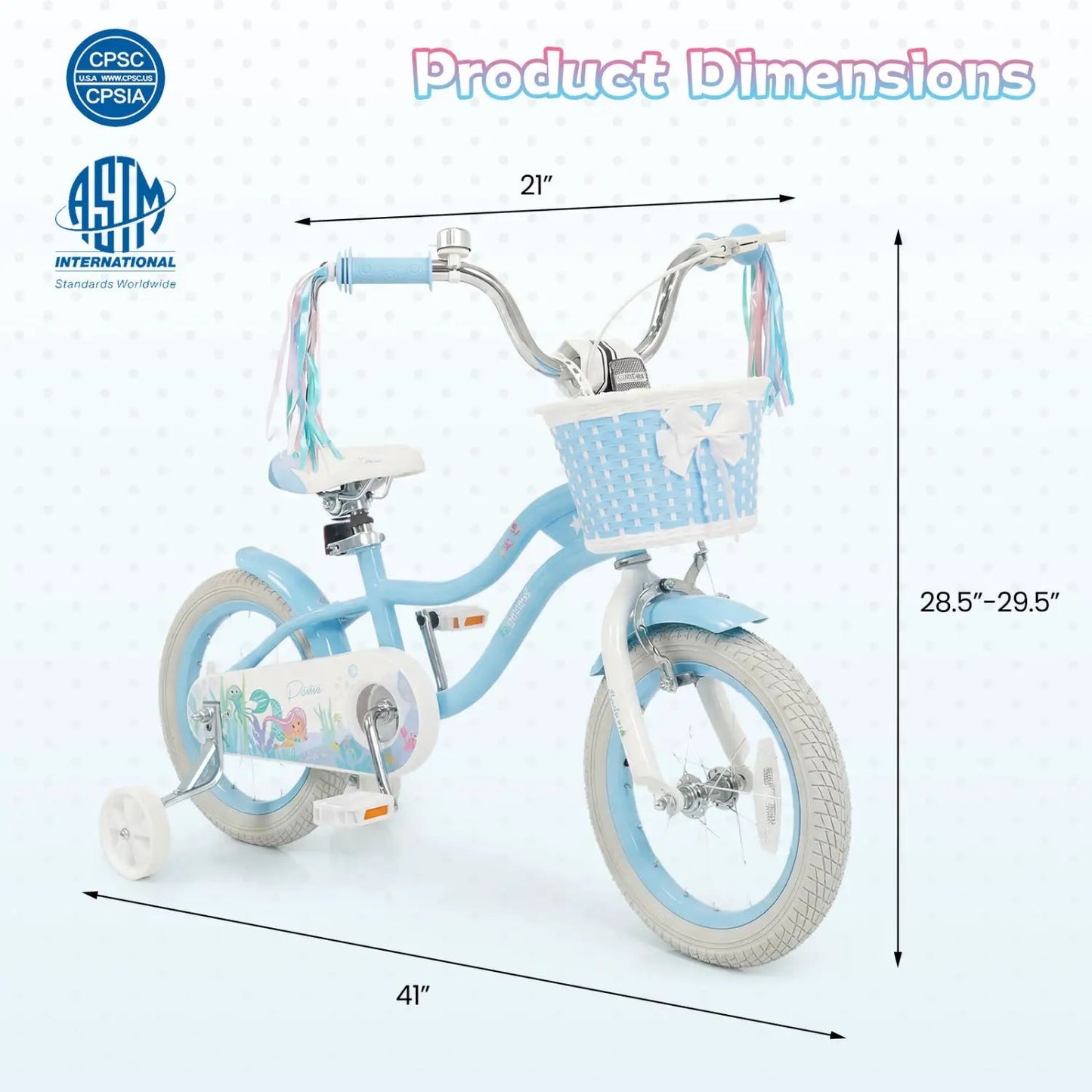 Kids Mermaid Bike 12 to 20 Training Wheels Basket