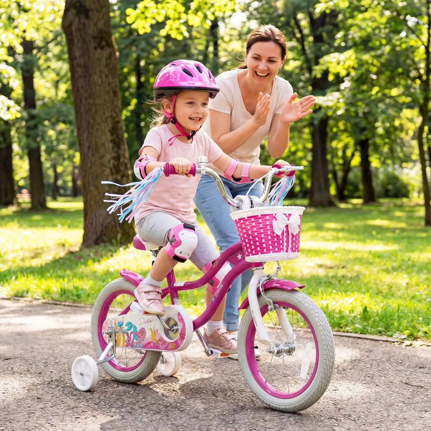 Kids Bike 18 Inch With Training Wheels Rose Red