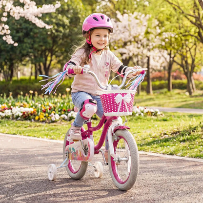 Kids Bike 18 Inch With Training Wheels Rose Red