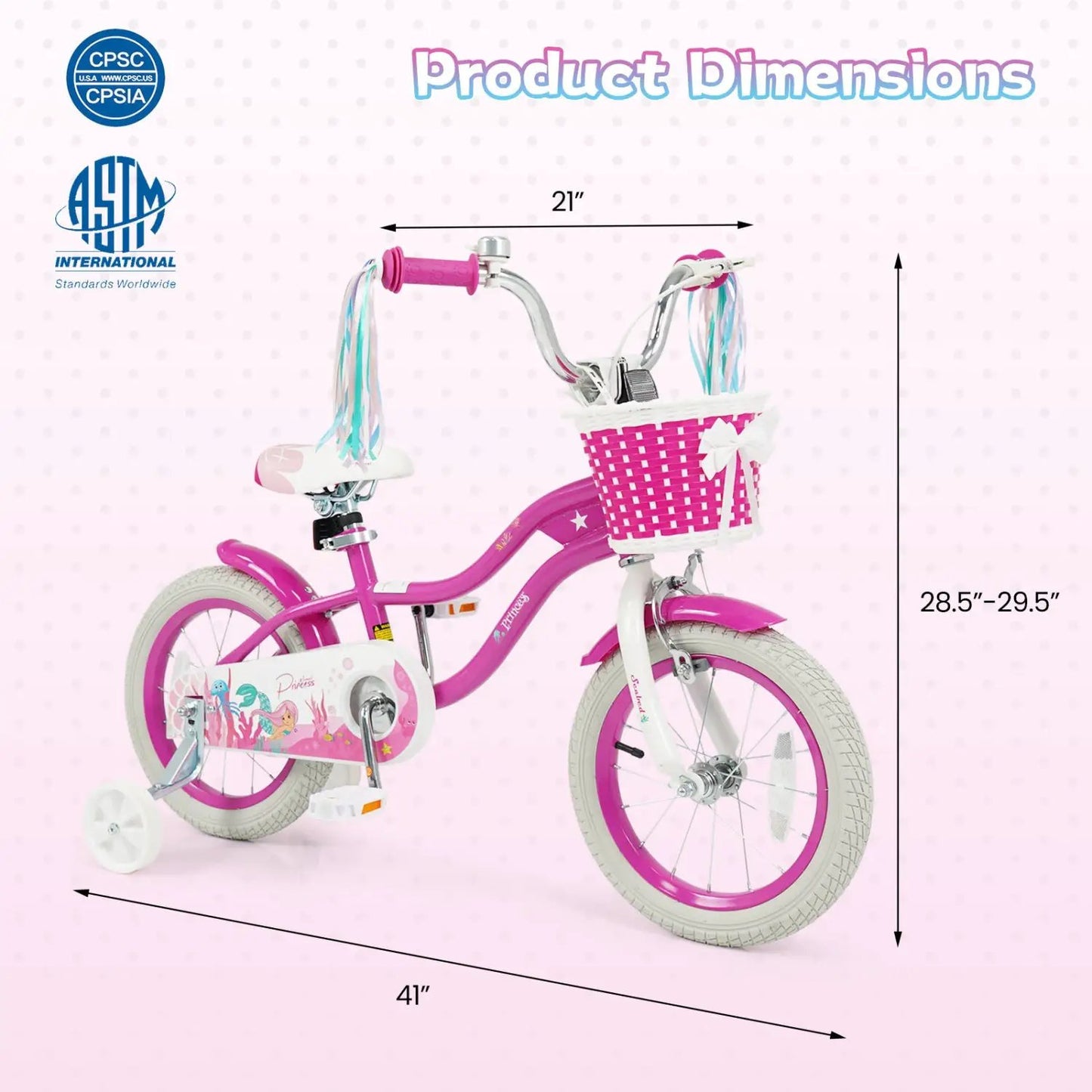 Kids Bike 18 Inch With Training Wheels Rose Red