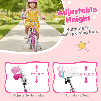 Kids Bike 12-18 Inch with Training Wheels Pink