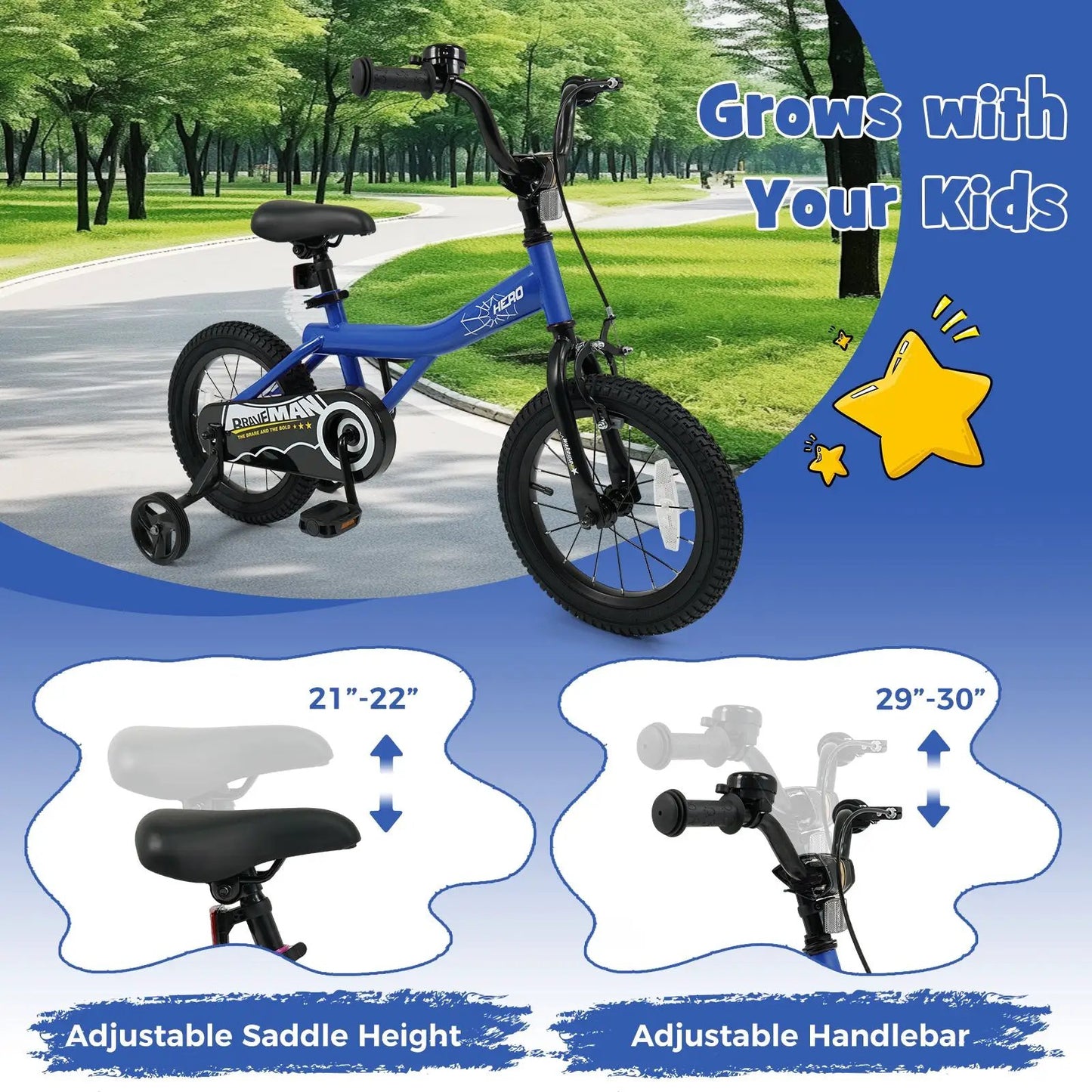 Kids 14-Inch Bike With Training Wheels Navy