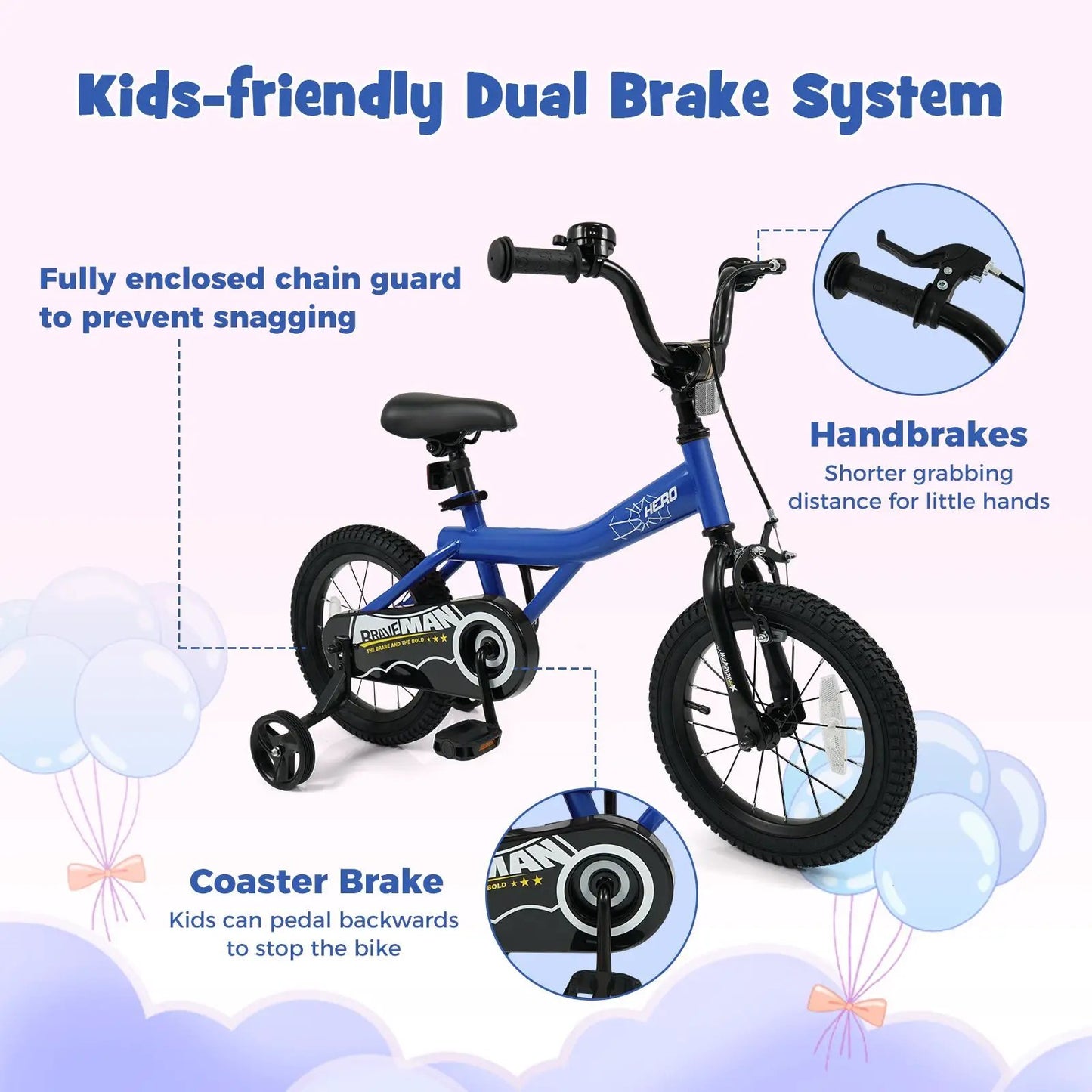 Kids 14-Inch Bike With Training Wheels Navy
