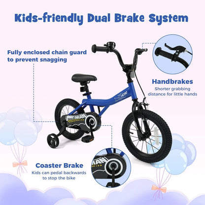 Kids 14-Inch Bike With Training Wheels Navy