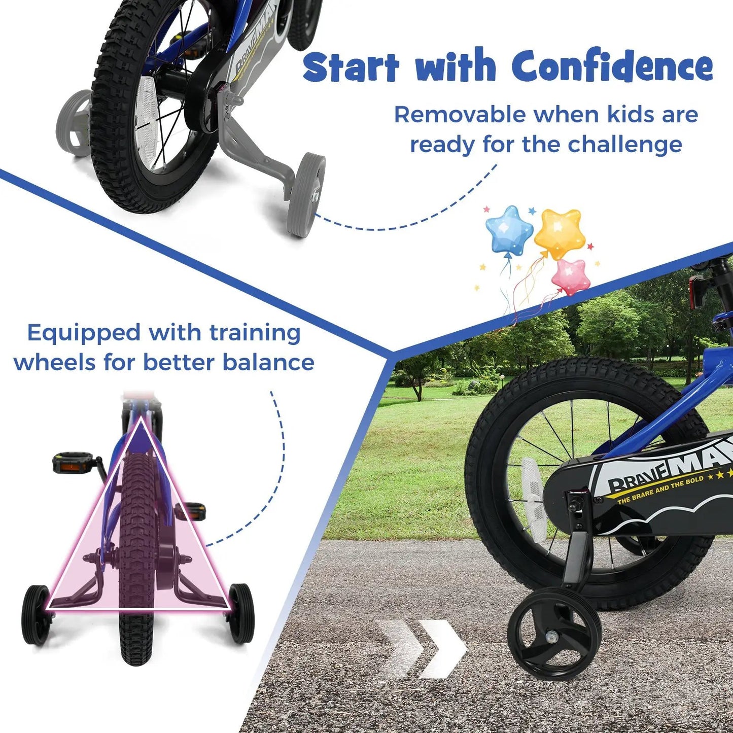 Kids 14-Inch Bike With Training Wheels Navy