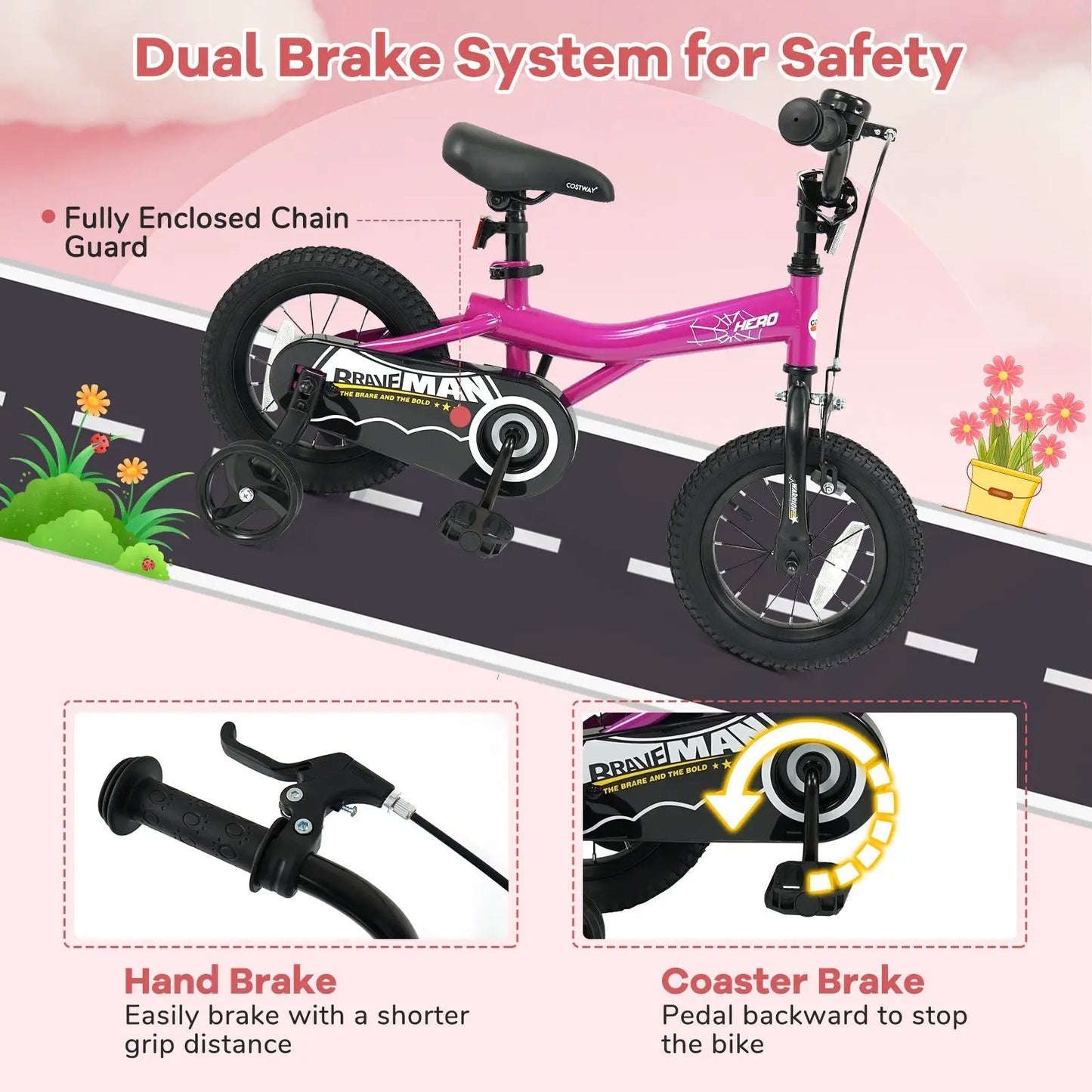 Kids Bike 14-Inch with Training Wheels Pink