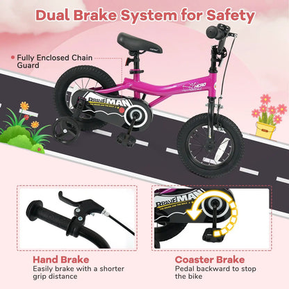 Kids Bike 14-Inch with Training Wheels Pink