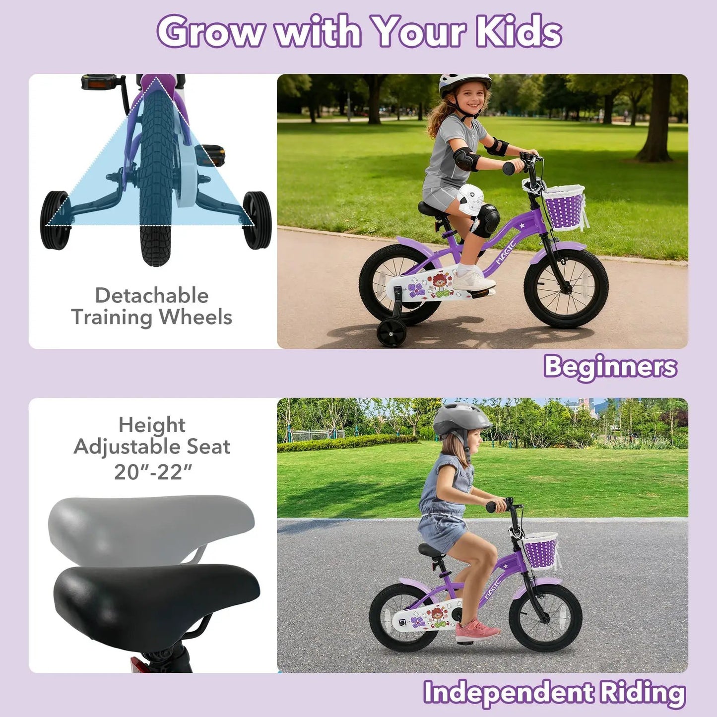 Kids Bike With Training Wheels 12 To 18 Purple