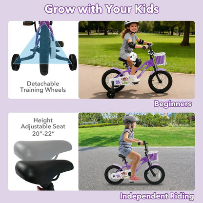 Kids Bike With Training Wheels 12 To 18 Purple