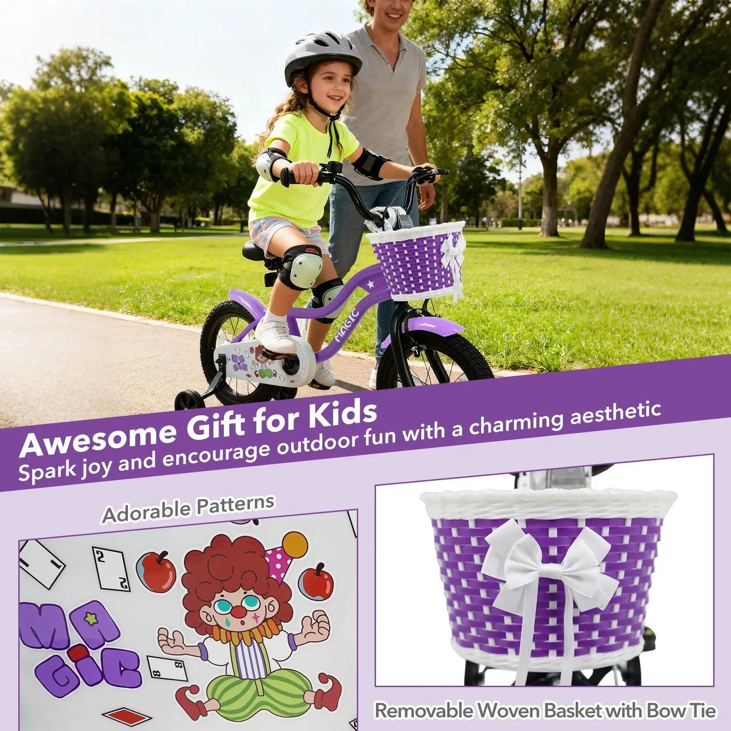 Kids Bike With Training Wheels 12 To 18 Purple