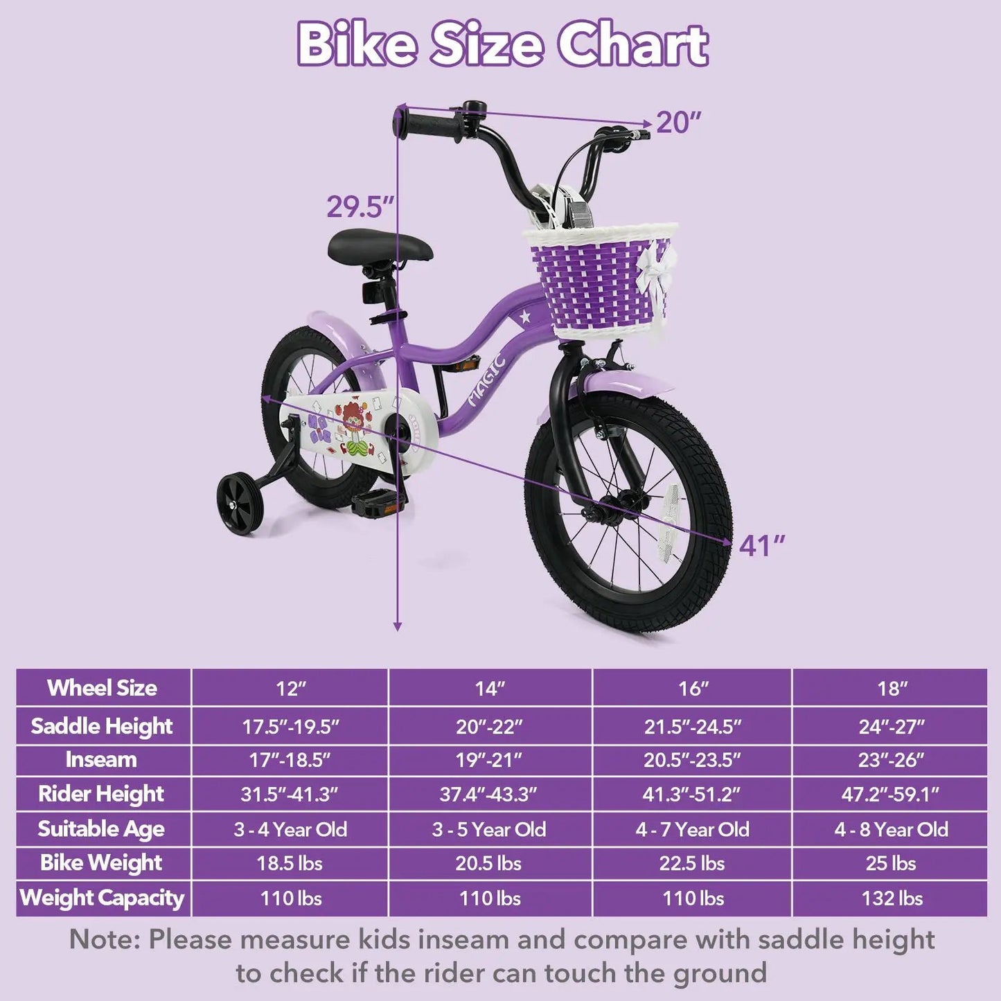 Kids Bike With Training Wheels 12 To 18 Purple