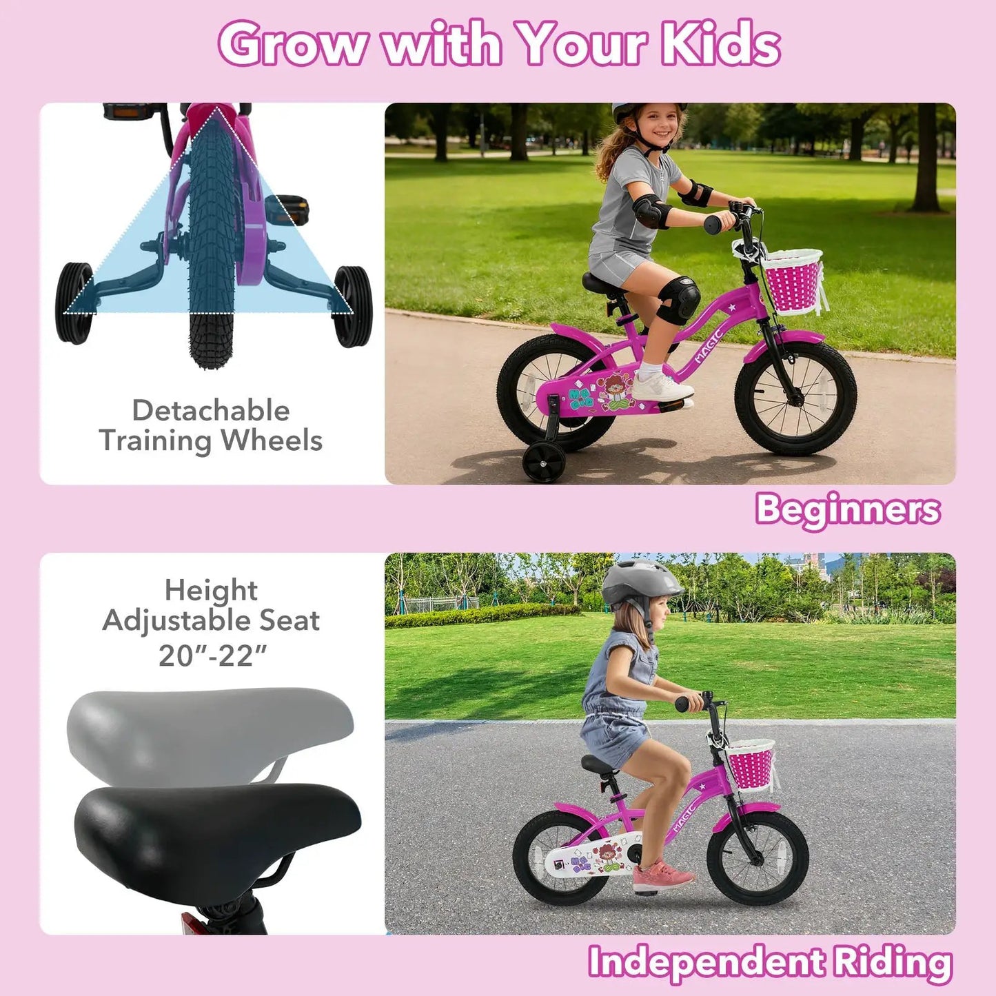 Kids Bike With Training Wheels 12 to 18 Inch Rose