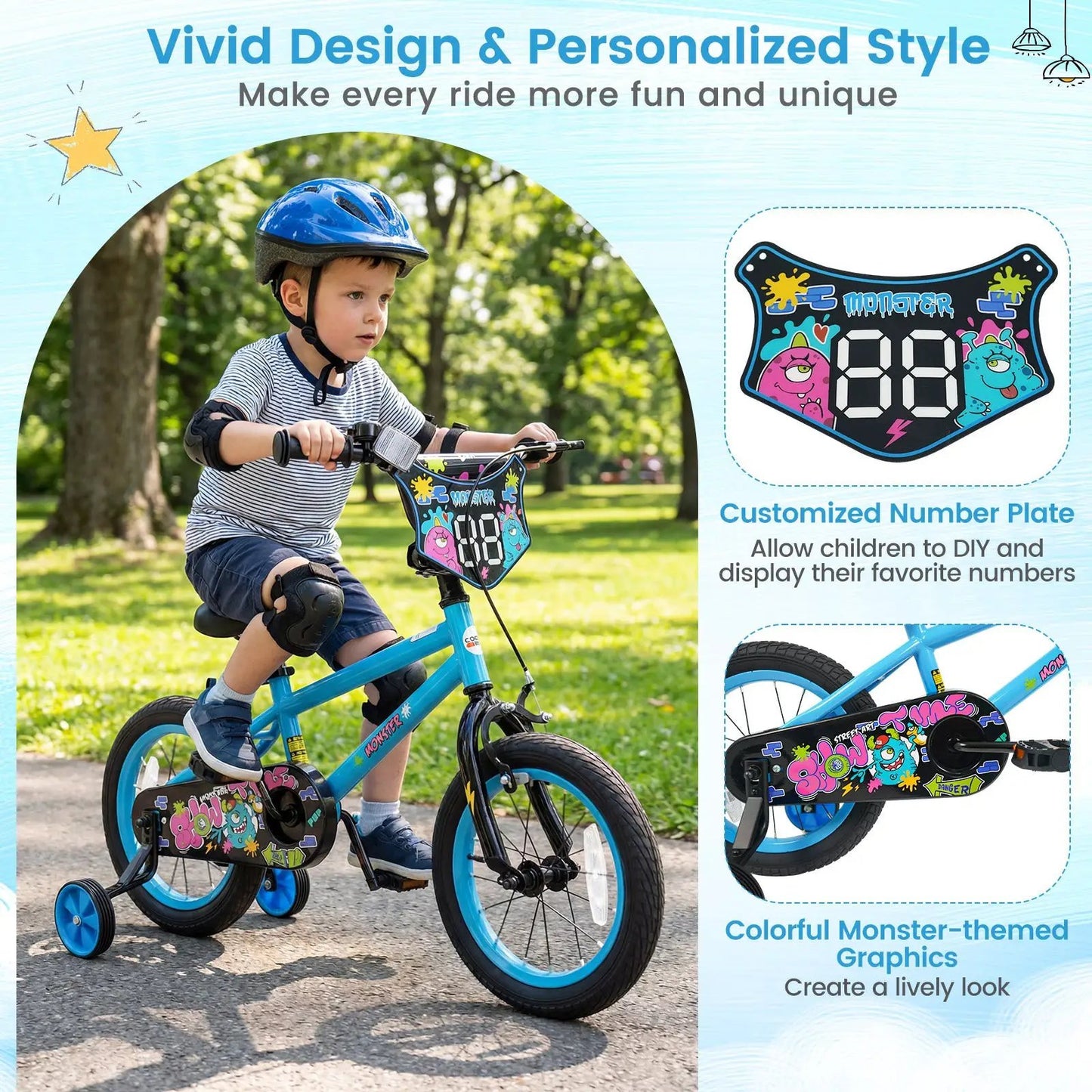 Kids Bike Sixteen Inch Training Wheels For Ages 4