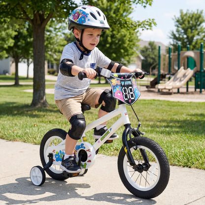 Kids Bike with Training Wheels 12 to 18 White