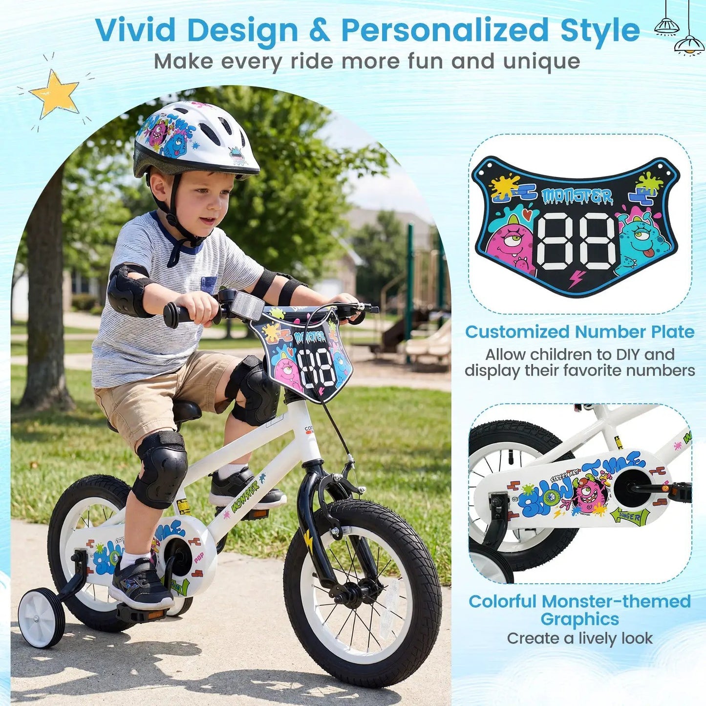 Kids Bike with Training Wheels 12 to 18 White