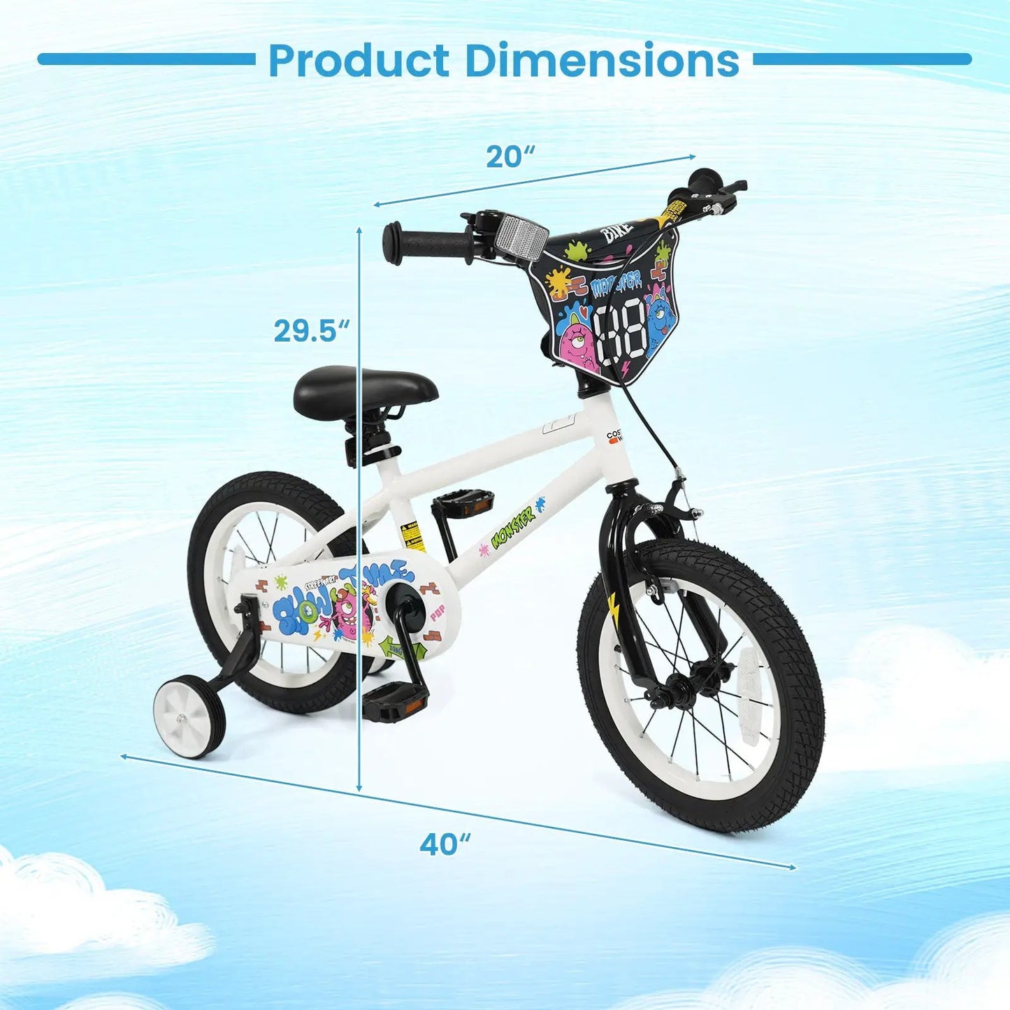 Kids Bike with Training Wheels 12 to 18 White